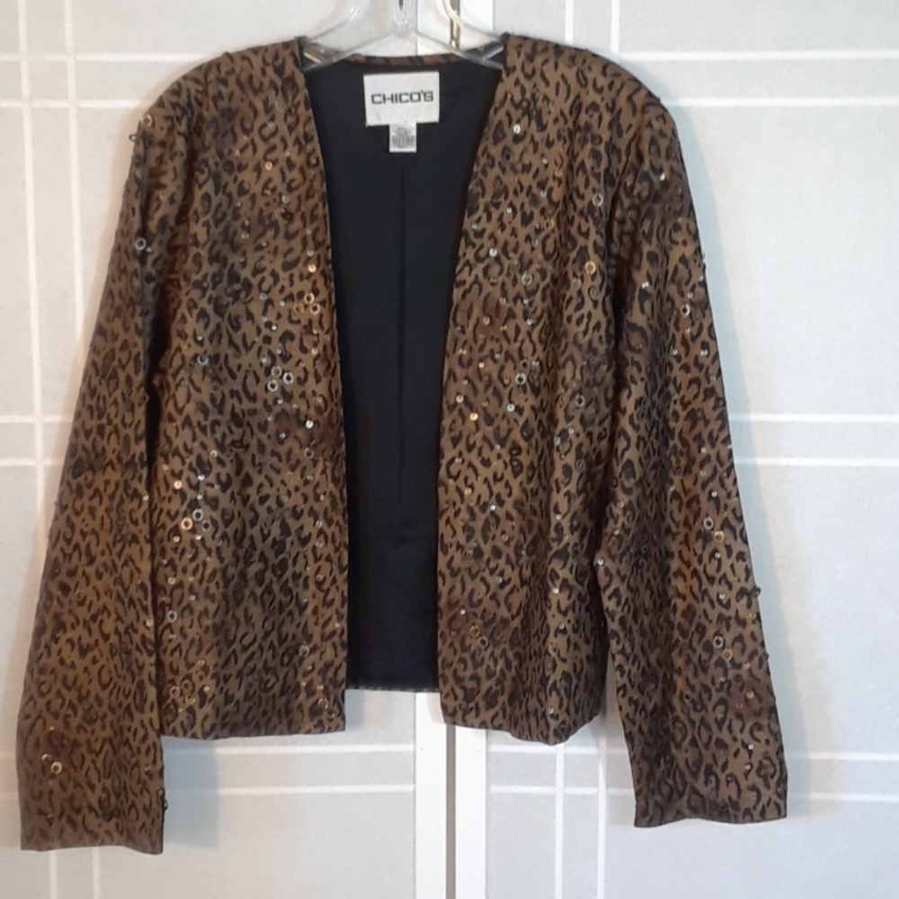 Chico's silk leopard print jacket M